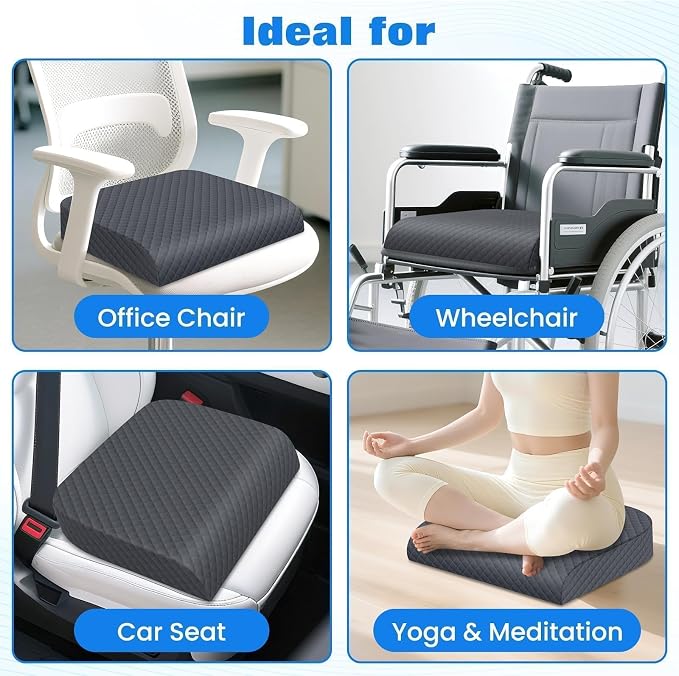 Seat Cushion, Office Chair Cushion, Chair Pad, Large, Gray, Large | Memory Foam, Washable Cover, Non-slip Bottom, Portable Handle, for Office, Home and Car - Image 5