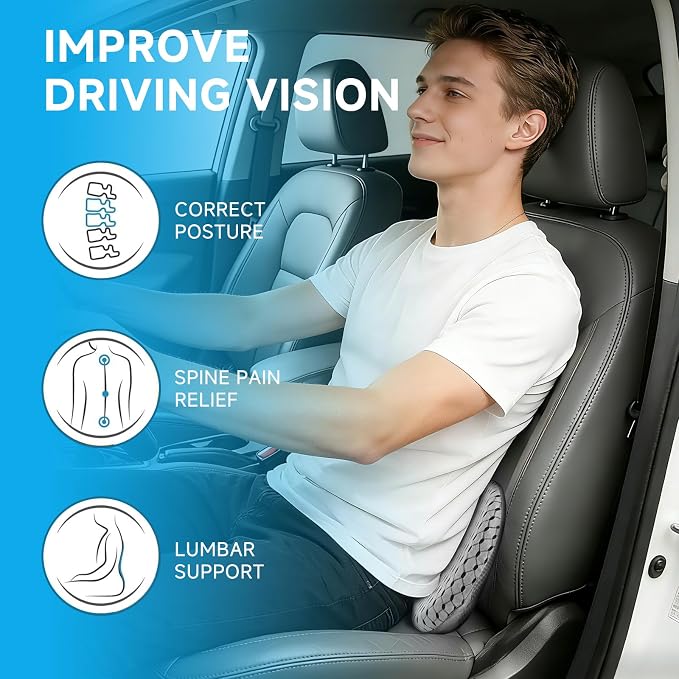 Livtribe Car Seat Cushion - Memory Foam Seat Pad for Sciatica & Lower Back Pain Relief - Driving Cushion with Breathable Mesh Cover - Road Trip Essentials for Drivers (3D Gray) - Image 6
