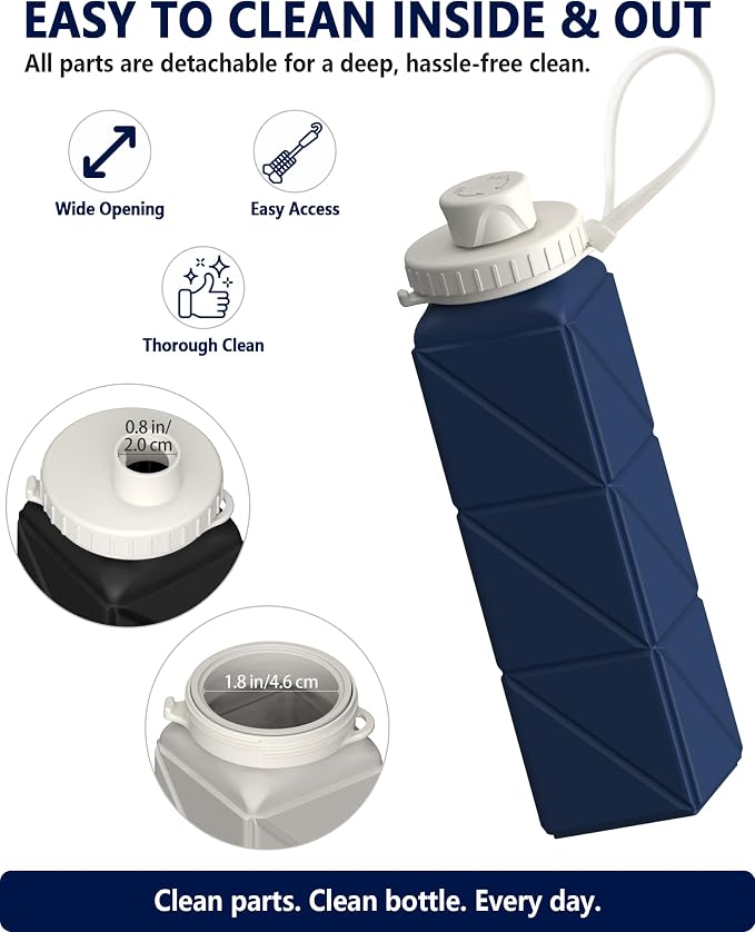 BEAUTAIL Collapsible Water Bottles 21oz/610mL, Silicone Travel Water Bottle | BPA Free, Leakproof & Reusable, Foldable Water Bottle for Traveling, Hiking, Cycling, Gym, School, Sports, Outdoor, 5-Pack - Image 5
