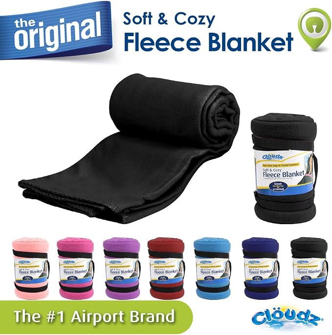 Cozy Fleece Airplane Travel Blanket for Your Flight, Car, Camping, Home or Comforting Warmth Anywhere! - Black - Image 4