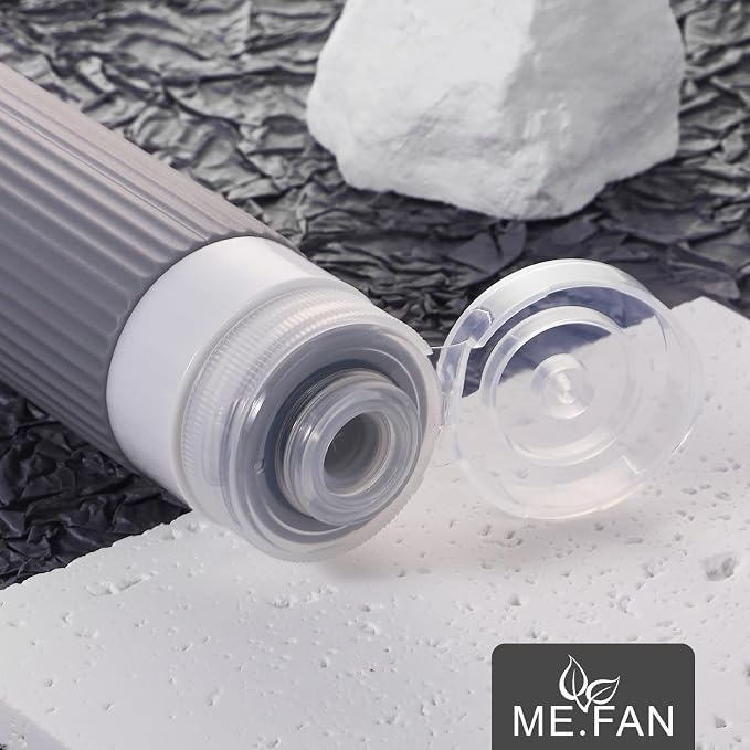 ME.FAN Travel Bottles for Toiletries, TSA Approved 3oz Silicone Journey Size Containers, Portable Split Bottle for Conditioner, Shampoo, Lotion- 4 Pack Grey - Image 3