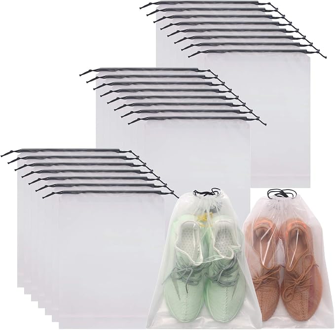 DIOMMELL Set of 24 Transparent Shoe Bags for Travel Large Clear Shoes Storage Organizers Pouch with Rope for Men and Women by DIOMMELL