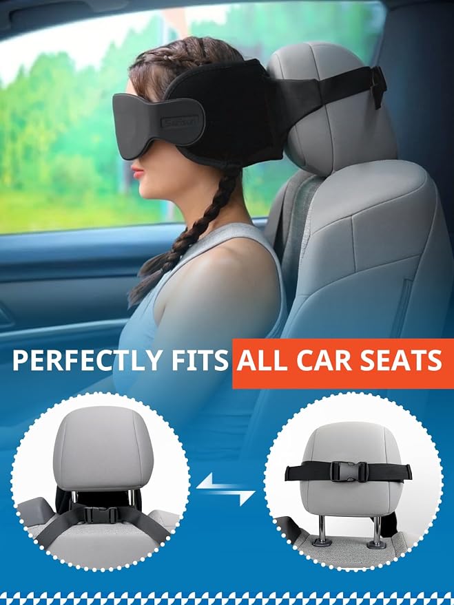 SARISUN Travel Pillow for Car Trip, Head Strap for Headrest with 3D Eye Mask - Image 5