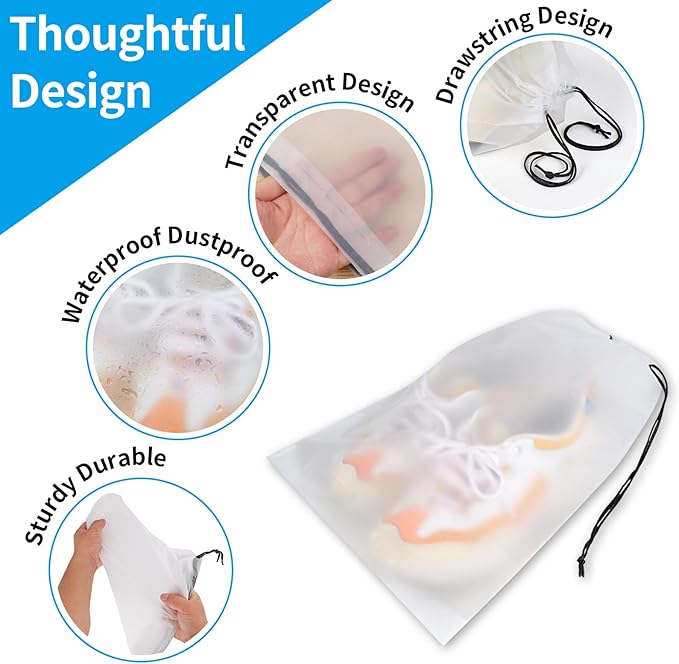 Clear Shoe Bags for Travel 5 PCS, Drawstring Travel Shoe Bags for Packing | 15.7" x 11.8" Waterproof Dustproof Portable Travel Shoe Storage Bag for Men and Women - Image 3