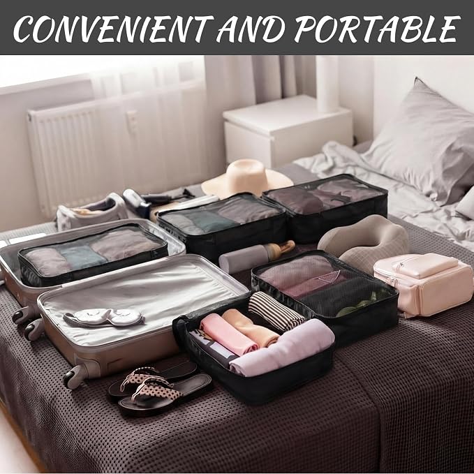 Silkfly 8 Pcs XL Packing Cube for Travel Luggage,Simple,Black | 17.7 x 13 x 4.7, Same Size, Black Suitcase Storage Organizer Set, Reusable Mesh Clothes Cube for Hiking Camp Family Accessory - Image 5