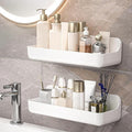 CGBE 2-Pack Adhesive Shower Shelves, Acrylic Bathroom Wall Caddy, White | No Drilling, Acrylic Organizer, Drain Holes, Removable Design, Bathroom Wall and Bathtub Storage by CGBE