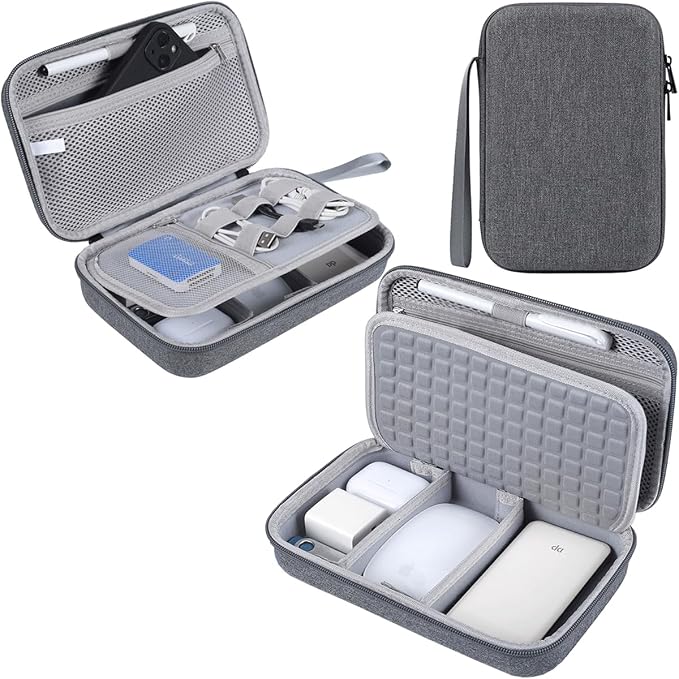 Hard Electronic Organizer Travel Case for MacBook Power Adapter Chargers Cables Power Bank Apple Magic Mouse Apple Pencil USB Flash Disk SD Card Hard Drive Waterproof Shockproof Carrying Case, Grey by Unknown