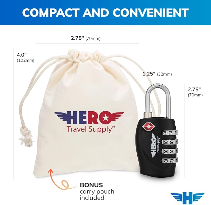 Hero Luggage Lock (Pack of 2) TSA Approved, 4 Digit Combination Padlock for Travel, Suitcases, Lockers, Backpacks - Image 4