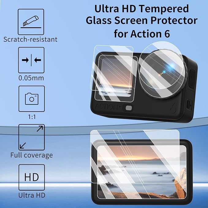 YETAKKR Camera Protection Kit for DJI OSMO Action 6 Aluminum Grip Set - 11-Piece Bundle: Street Photography Handle + Protective Cage + 9H Screen Protector + Wrist Strap Bundle Accessories - Image 7