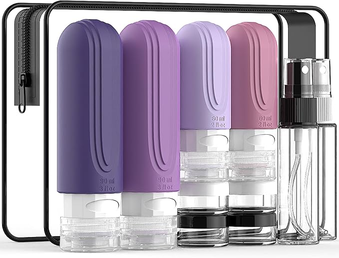 Travel Bottles for Toiletries 10 Pack, TSA Approved Travel Size Toiletries Essentials Containers Set, Leak Proof Silicone Bottles Kit, Refillable Liquid & Creams Accessories (PURPLE) by YIIMER
