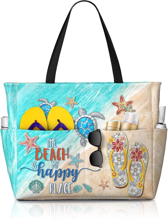 Beach Bag Tote Bags Waterproof Sandproof for Women Large Beach Tote Pool Bag Foldable with Zipper for Travel Weekend by MAHIPOCI