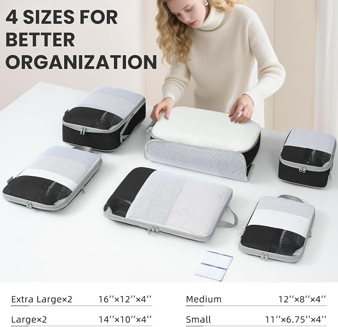 Compression Packing Cubes for Travel, Lightweight Vacation Travel Essentials, Travel Accessories for Suitcase Organizer Bags Set, Durable Luggage Organizer - Image 4