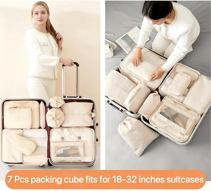 Packing Cubes for Travel - 7 Set Luggage Organizer Bags for Family, Mesh Breathable Travel Packing Cubes for Suitcases Durable Essentials Bags Set with Large Toiletries Bag(Beige) - Image 5
