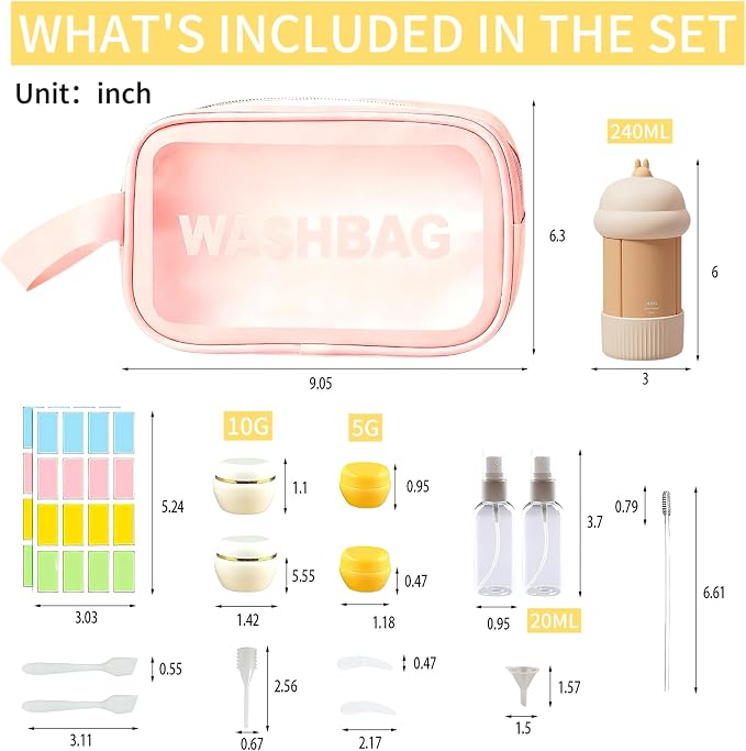 Travel Cosmetic Case Toiletry Bag with Zipper Refillable 4-in-1 Silicone Kit Toiletry Bottles、Squeeze Toiletry Bottles Leakproof Accessories for Toiletries Shampoo Lotion Body Wash (BPA Free) - Image 4