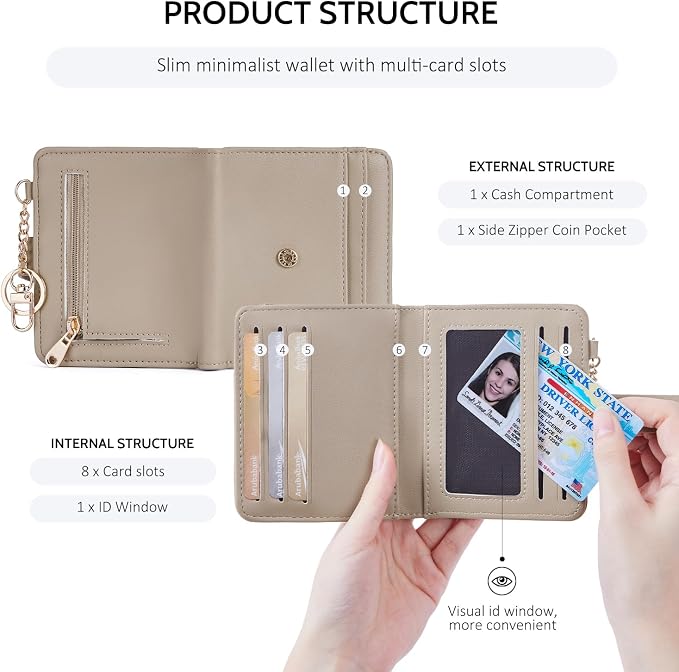 POIUGOYA Slim Wallet for Women,RFID Blocking Bifold Credit Card Holder with Zipper Coin Pocket,ID Window,Keychain - Image 5