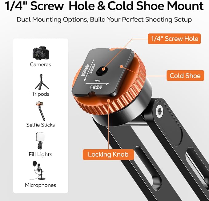 MoKo MagSafe Tripod Mount, Camera Phone Mount, 360° Adjustable | Magnetic phone tripod mount with 1/4" screw & cold shoe, compatible with MagSafe iPhones, for camera monitoring & stabilizers - Image 4