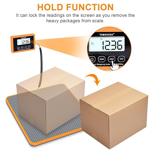 THINKSCALE Shipping Scale, 440lb, 10g/1oz Postal Scale, Hold/Tare | Carbon Fiber Platform – Anti-Slip & Lightweight, Backlit LCD Easy Read, for Packages & Mail. Battery + AC adapter included - Image 3