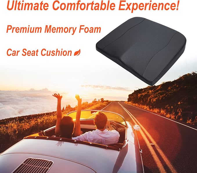 Lofty Aim Car Seat Cushion, Memory Foam Car Seat Cushions for Long Driving | Comfy Car Seat Pillow for Pain Relief, Driver Seat Cushion Adds Height, Butt Cushion for Car, Office Chair, PU Leather Black - Image 2
