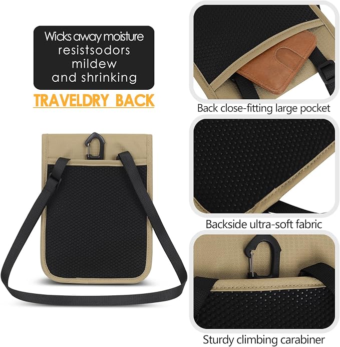Travel Neck Wallet RFID Blocking – Hidden Passport Holder & Anti-Theft Money Pouch for Men & Women, Lightweight Concealed Undergarment Organizer with Adjustable Strap, Secure Document Holder - Image 4