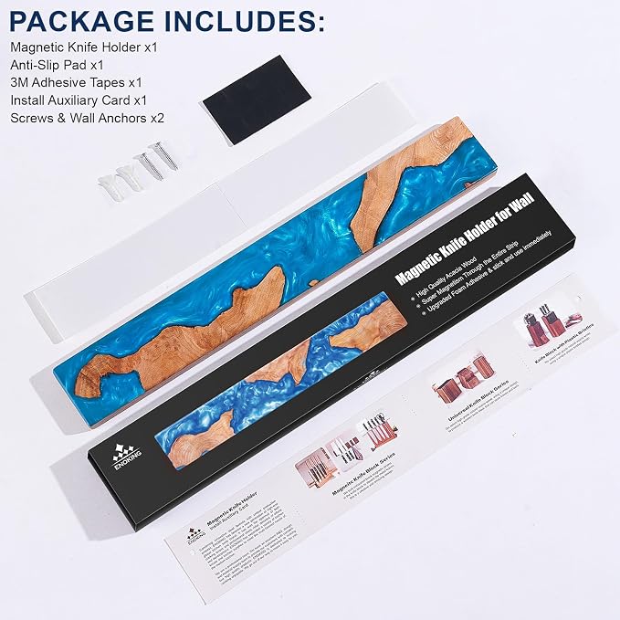 Magnetic Knife Holder for Wall 16 Inch, Acacia Burl Wood & Blue Resin Magnetic Knife Strip Bar, Powerful Magnet Kitchen Knife Storage Rack, Space-Saving Wall Mounted Organizer - Image 6
