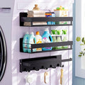 Bamboo 3 Pack Magnetic Shelves for Washing Machine, Black | Magnetic Laundry Shelf, Laundry Room Organization, Heavy-duty Storage for Kitchen Refrigerator, Detergent Holder with Hooks by Junkin