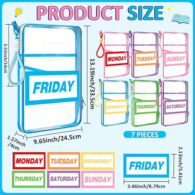 7 Pack Clear Packing Cubes for Travel Days of Week Packing Cubes with Labels Colored Lanyards Luggage Organizer Bags for Travel Summer Camping Essentials - Image 2