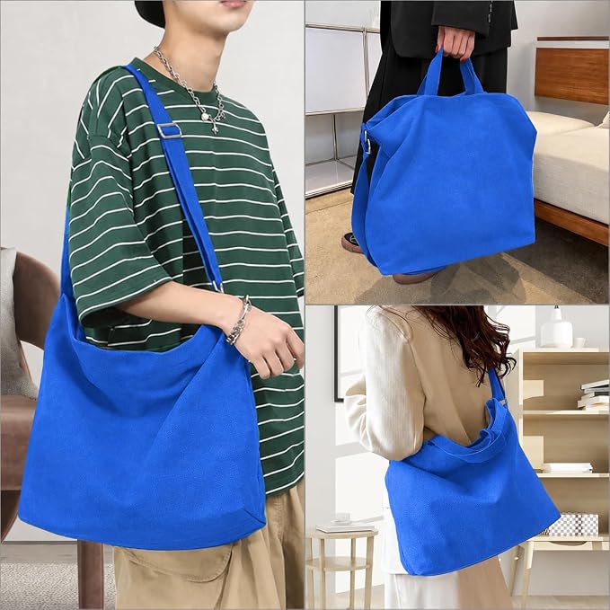 Women's Canvas Tote Bag inside Out Bag with Adjustable Crossbody Strap for Work Travel Shopping Durable Handbag for Men - Image 2