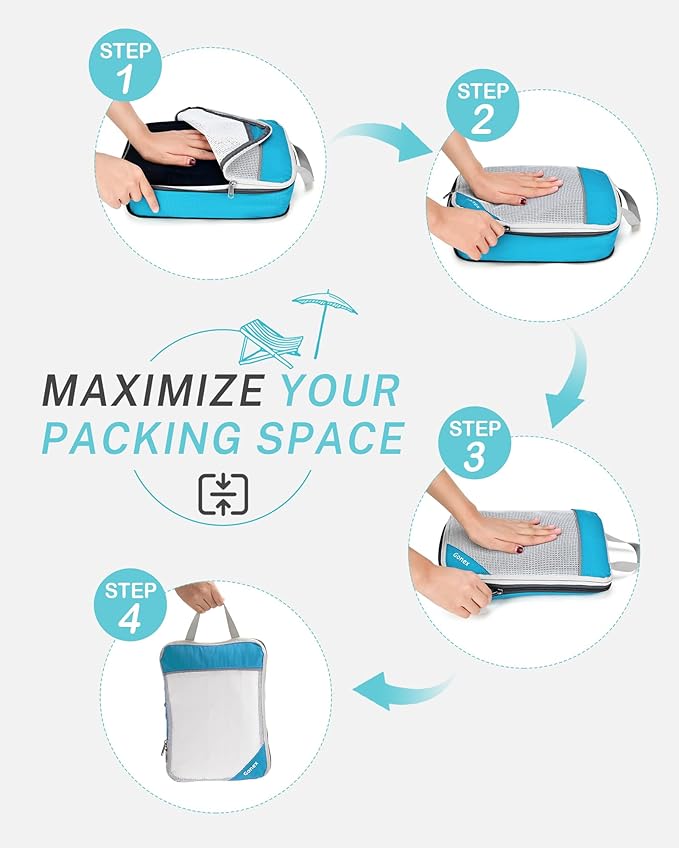 Gonex Compression Packing Cubes for Travel, Mesh Bags Luggage Organizers | Set of 4/5/6/7/10 for Essentials, Extensible, Fits 20"Carry-on Suitcases, See-through Mesh, Double Zipper Compression - Image 2