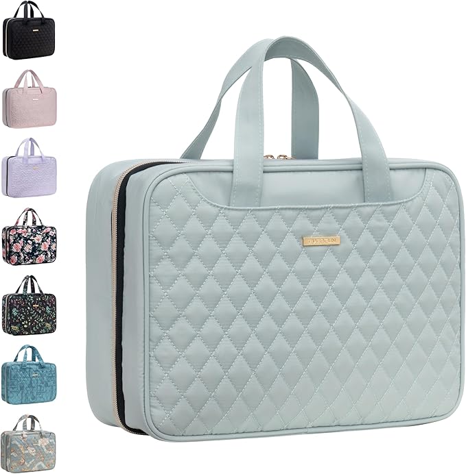 Everfun Travel Toiletry Bag with Hanging Hook and Leakproof Wet/Dry Compartments, Large Capacity Makeup Cosmetic Organizer for Women, 12x9x4.5 Inch, Mint Green by EVERFUN
