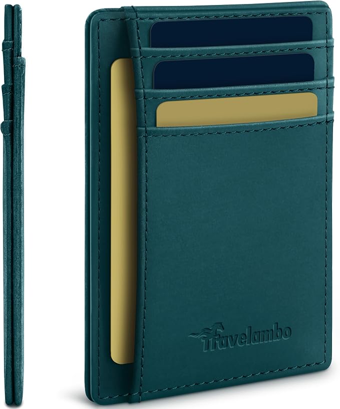 Travelambo 100% Genuine Leather Wallet for Men and Women, Slim Minimalist RFID Blocking Front Pocket Credit Card Holder with Gift Box by Travelambo