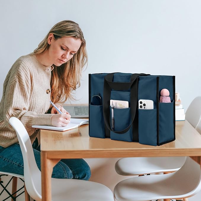 Becokan Large Tote Bag for Women Waterproof with 12 Pockets Top Zipper Closure Utility Teacher Nurse Bags for Work School - Image 2