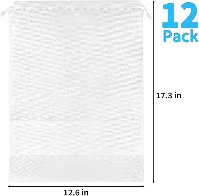 12 Pack Shoe Bags for Travel, Large Travel Shoe Bag for Packing with Window | Dustproof Drawstring Travel Shoe Storage Bags Travel Essentials for Men & Women, White - Image 2