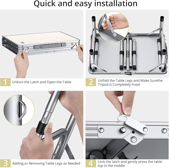 Anbte Folding Camping Table, 24"X 16" Adjustable Height Small Folding Table | Aluminum, with Carrying Handle, Lightweight, Portable Camping Table for Outdoor Indoor Picnic Beach BBQ Grill Patio (Silver) - Image 9