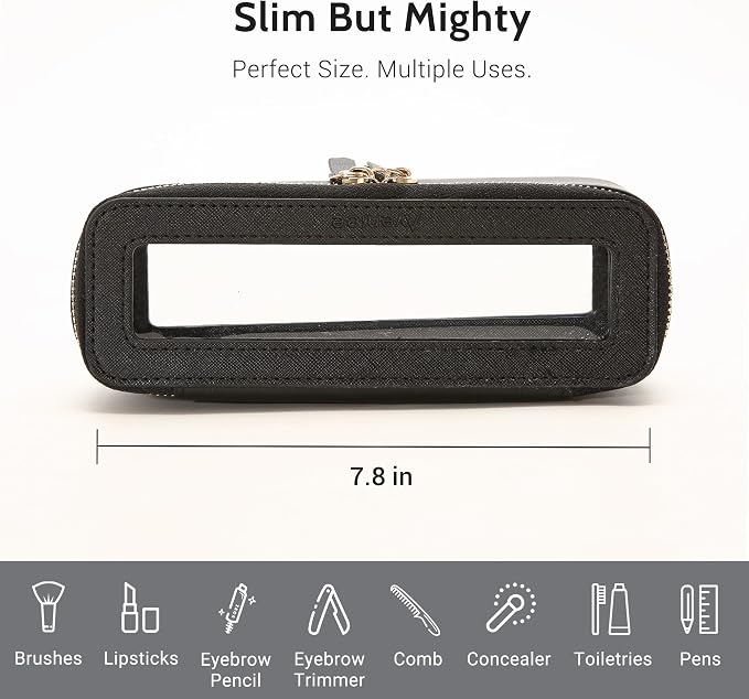 Aveniee Clear Makeup Brush Bag,Slim Cosmetic Brush Holder,Small Toiletry Bag Mini Travel Case for Women,Thin Make up Bags with Dual Zipper,Cute Travel Essentials Organizer,Black - Image 5