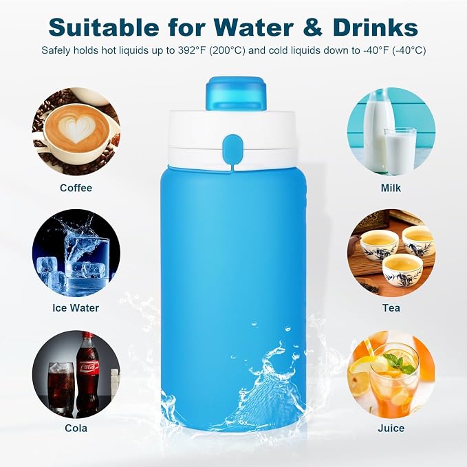 PLTCAT Collapsible Water Bottle, 19oz Foldable Bottle BPA Free Reusable Lightweight Leak-Proof Travel Silicone Water Bottle for Travel, Gym, Hiking, Office, Camping - Image 3