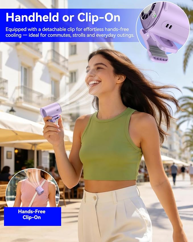 Clip-On Portable Fan with Ice Cooling, 20000 RPM Rechargeable Handheld Turbo Fan, 360° Rotating Detachable Clip, Mini Stroller Fan for Baby, Compact Travel Essentials, Summer Gifts for Women,Purple - Image 4