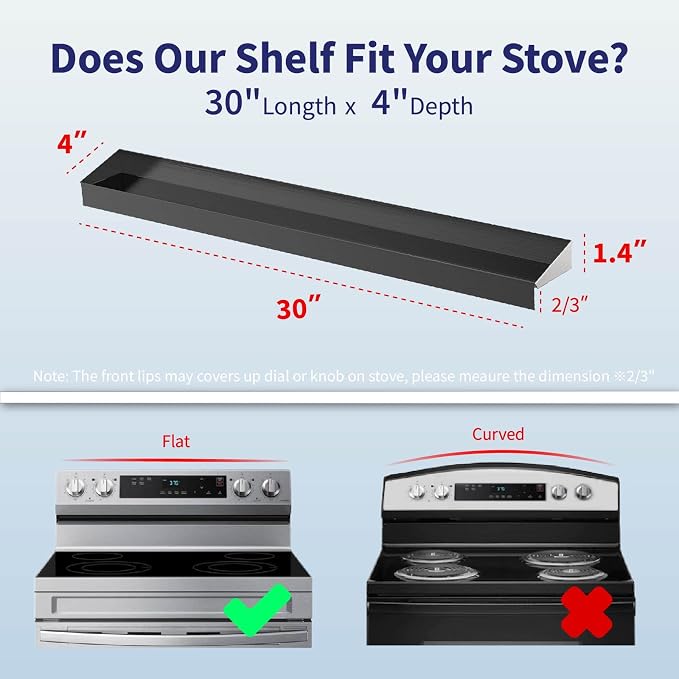 IIIOIIIA Stove Top Magnetic Shelf for Kitchen Organization, 30" Magnetic Spice Rack Over The Stove, 4" Deep Spice Organizer with Border All Around, Brushed Stainless, Black - Image 2