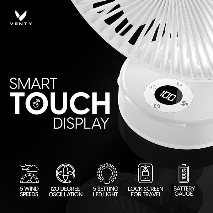 VENTY Portable Clip Fan - Rechargeable 10-Hour Battery Portable Fan - 360° Rotation & 90° Tilt - Stroller Fan, Desk Fan or Bedside Fan - Aromatherapy & LED Light - USB-C Rechargeable Clip On Fan - Image 4