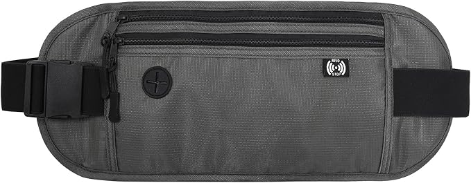 TRAVELSAFE Slim RFID Blocking Money Belt for Travel - Anti-Theft Hidden Passport Holder Waist Wallet with Secure Pouch for Cash, Credit Cards & Phone Safe (B-Dark Grey) by Arouselove