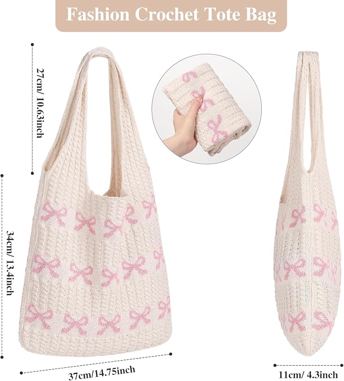 Sightor Crochet Tote Bag, Mesh Beach Bag Knit Summer Hobo Bag for Women | Beach Tote bag Vacation Outfits Aesthetic Boho Bag - Image 4