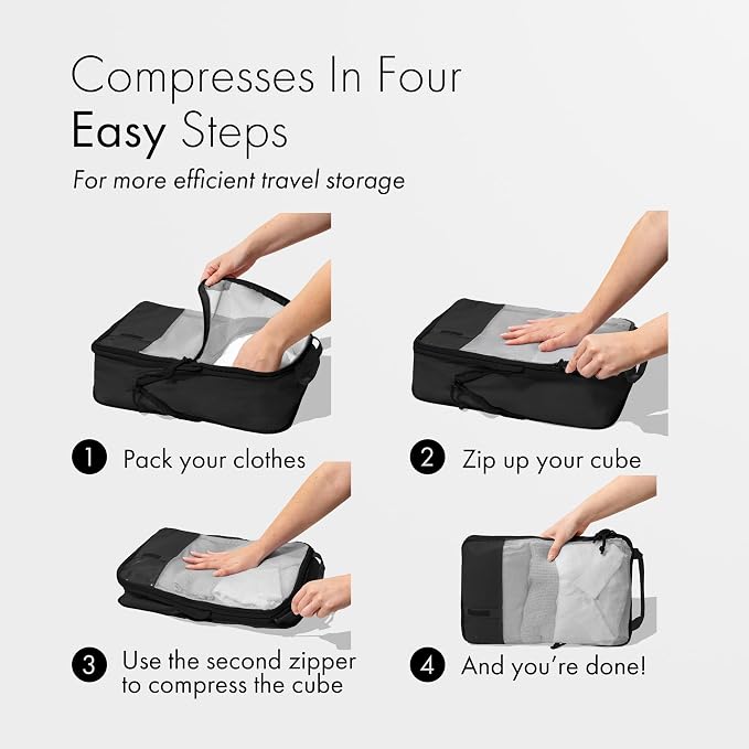(Not Made In China) 6pc Compression Packing Cubes For Travel, Suitcase and Luggage Space Saver Organizer Bags, Lightweight, Waterproof, Durable, Black - Image 3