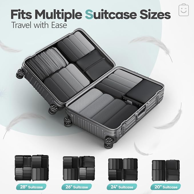Veken 8 Set Compression Packing Cubes Garment Bags for Travel Essentials,Compressible Expandable Luggage Organizer Bags for Clothing,Space Saver Bags with Over 1000 pcs of Mesh Holes(Black) - Image 8