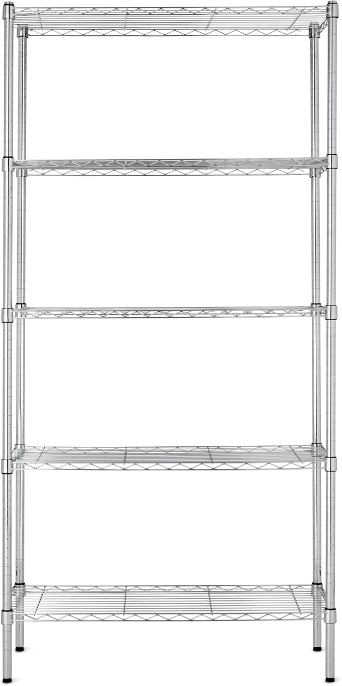 Amazon Basics 5-Shelf Adjustable Heavy Duty Steel Wire Rack, Space Saving Storage Shelving Organizer for Kitchen, Garage, No-Tool Assembly, 350 lbs Weight Capacity, 36" x 14" x 72", Chrome - Image 6