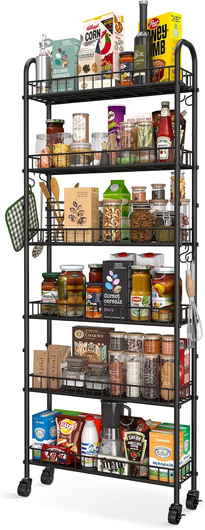 Slim Rolling Storage Cart with Wheels, Metal 6 Tier Spice Rack Mobile Shelving Unit Organizer Kitchen Utility Cart for Office Bathroom Kitchen Laundry Room Narrow Places (6inches) by Qiaoxuan