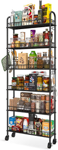Slim Rolling Storage Cart with Wheels, Metal 6 Tier Spice Rack Mobile Shelving Unit Organizer Kitchen Utility Cart for Office Bathroom Kitchen Laundry Room Narrow Places (6inches) by Qiaoxuan