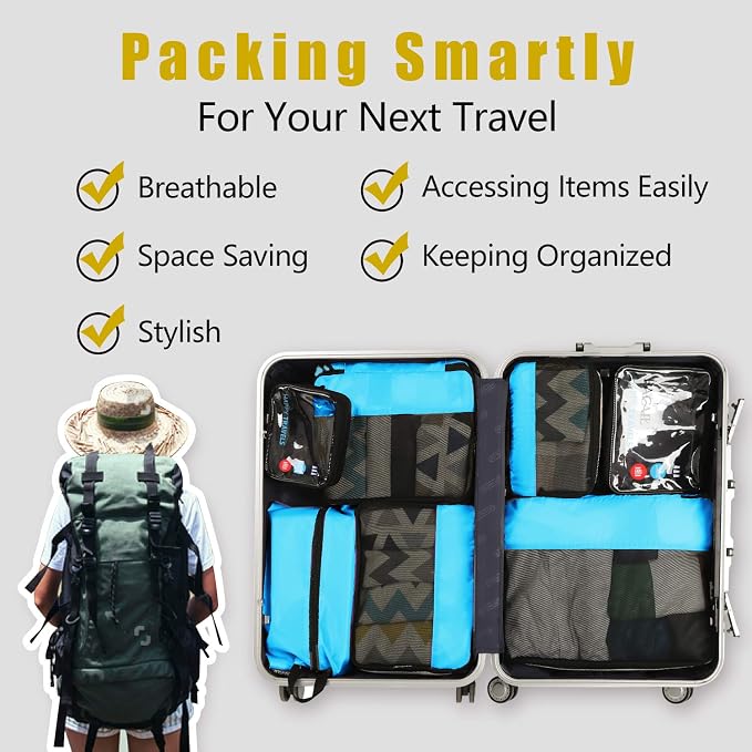 BAGAIL 8 Set/9 Set Packing Cubes Luggage Packing Organizer for Travel, Suitcase Packing Bags for Travel Accessories - Image 6
