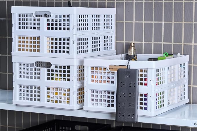 Aebeky 3-Pack Plastic Collapsible Storage Crates-30L,Foldable Plastic Crates for Storage (White) - Image 5