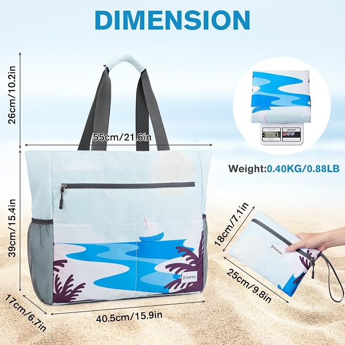 G4Free Beach Bag, Waterproof Sandproof Beach Tote Bag, Large Capacity Foldable for Women - Image 6
