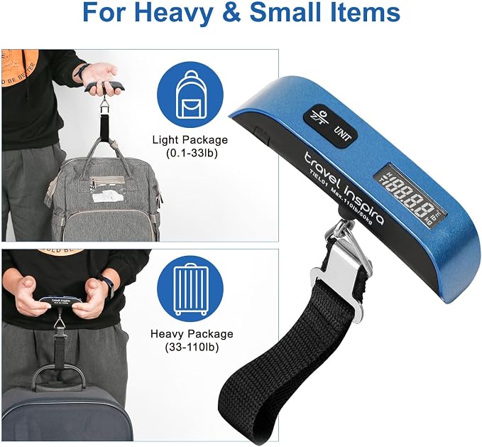 travel inspira Luggage Scale, Portable Digital Hanging Baggage Scale for Travel, Suitcase Weight Scale with Rubber Paint, 110 Pounds, Battery Included - Image 4