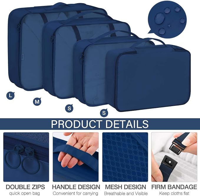 KPX 8 Set Packing Cubes for Travel, Luggage Packing Organizers Accessories Large Toiletries Bag for Clothes Shoes Cosmetics (Navy Blue) - Image 3